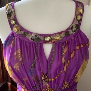 Nine West Purple Keyhole Halter Knee Length Dress